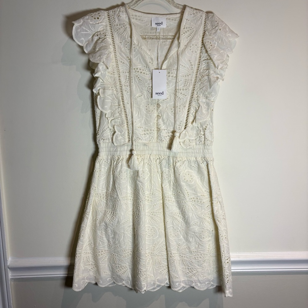Seed Heritage NWT Broderie Eyelet Ivory Mini Dress Size US 4 - Picture 2 of 9